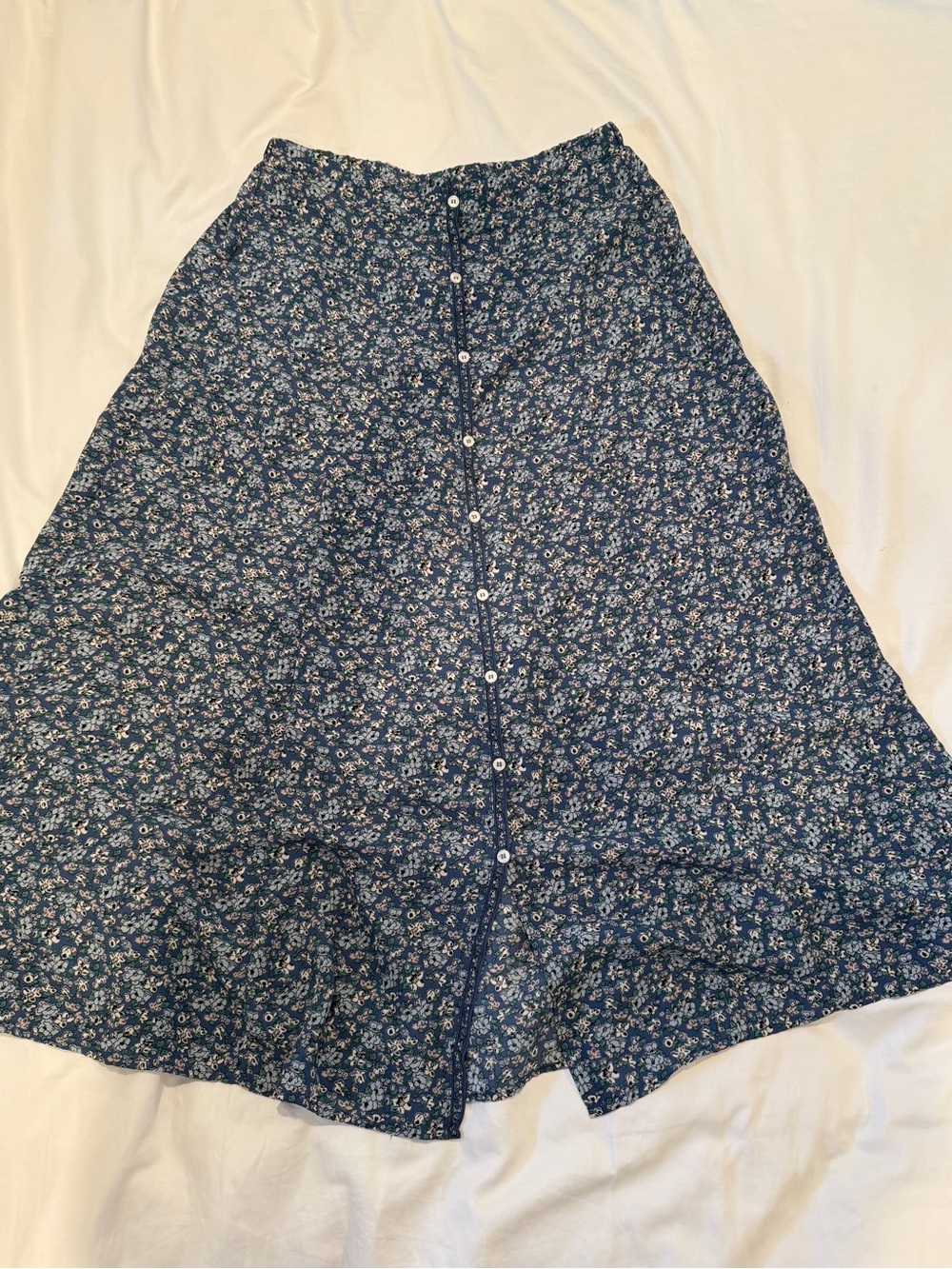 Max Studio Navy Blue Floral Button-Front Maxi Skirt